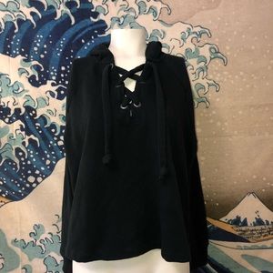 Aerie Cropped Lace Up Hoodie